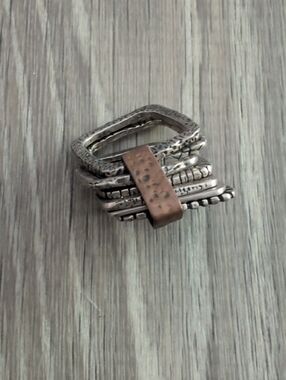 Stacked Mixed Bands Statement Ring - Antique Silver & Copper
